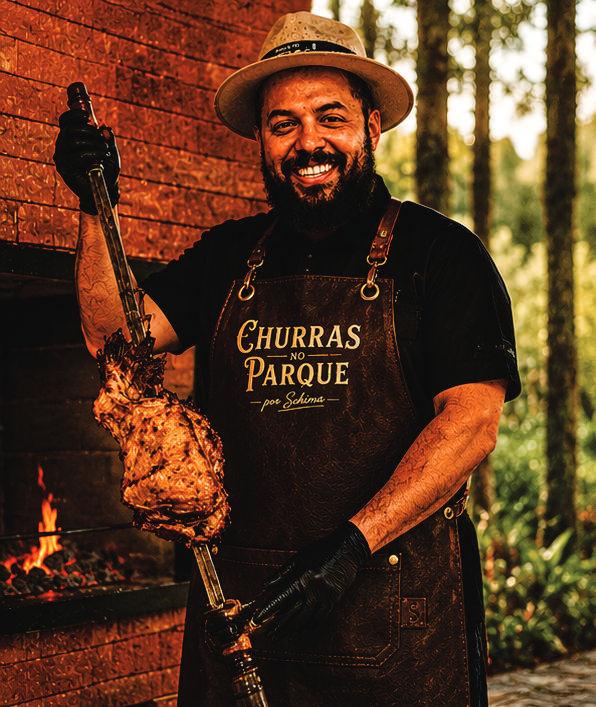 Chef Schima na churrasqueira do Parque do Caracol